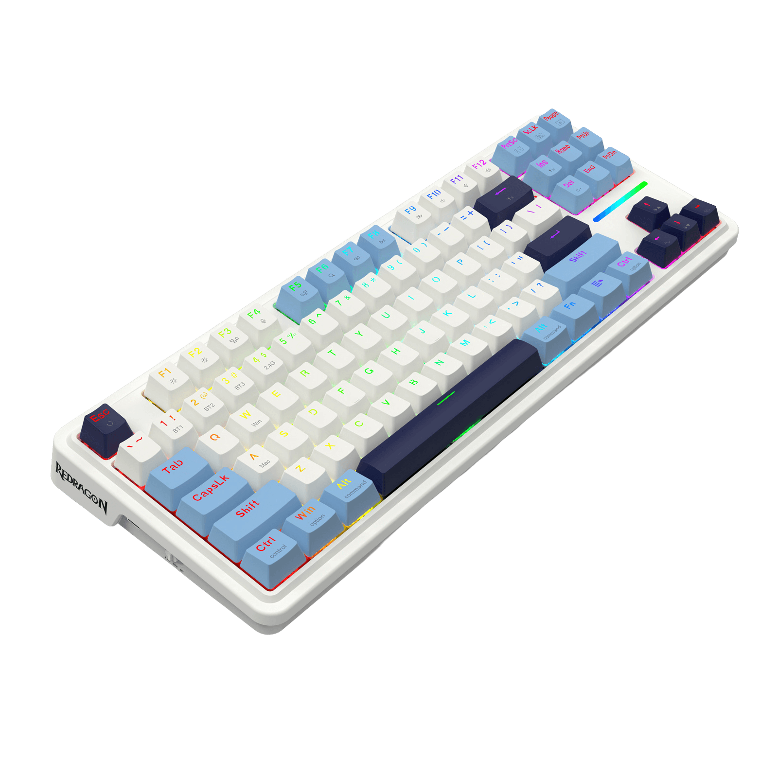 Redragon ANTONIUM K728 PRO 80% Wireless Gasket Gaming Keyboard. White & Blue