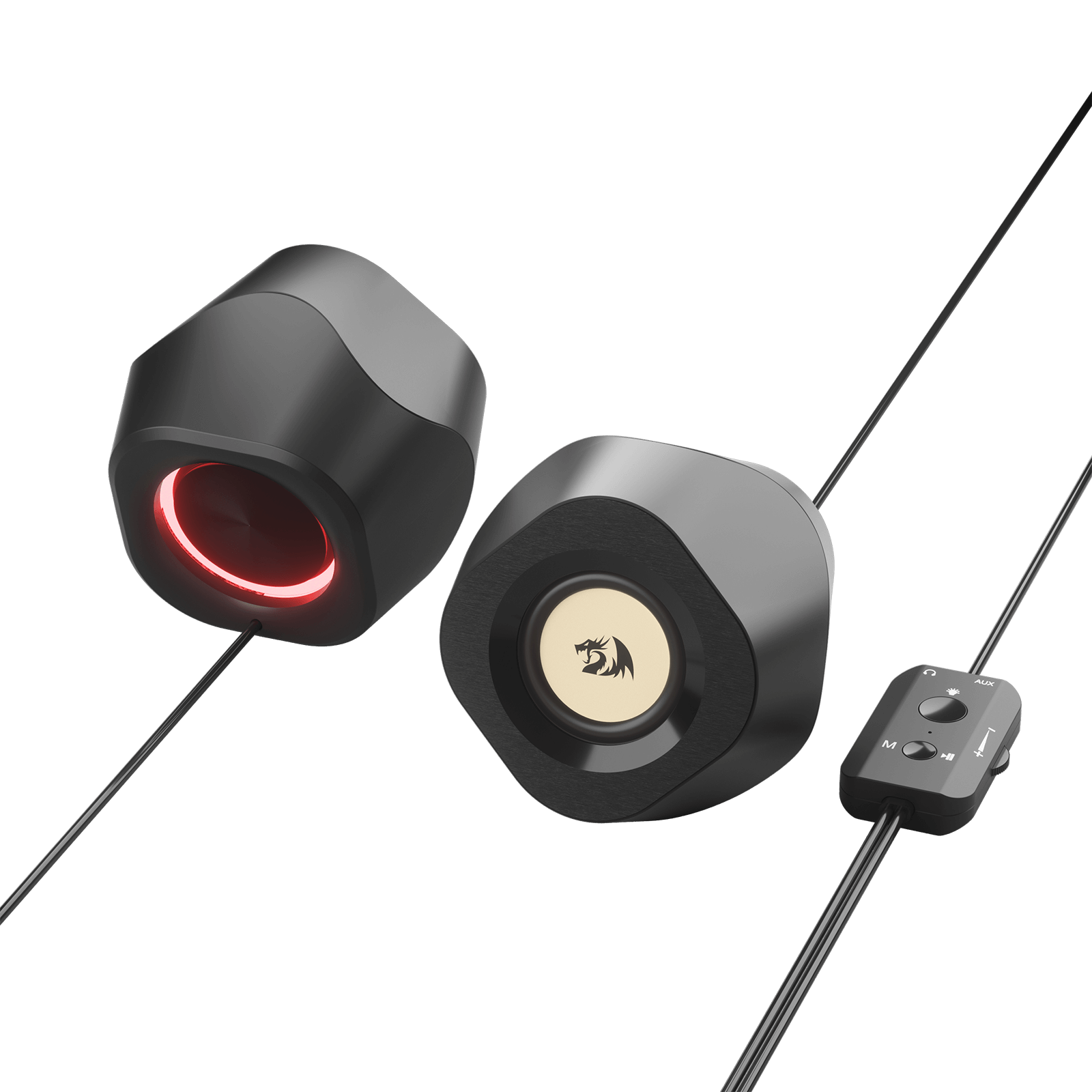 Redragon GS590 Wireless RGB Desktop Speakers. 2.0 PC Computer Stereo Speaker w/BT 5.0/AUX/USB Mode. Back Ambient RGB Backlight. Enhanced Bass and Easy-Access in-line Control Box. USB Powered