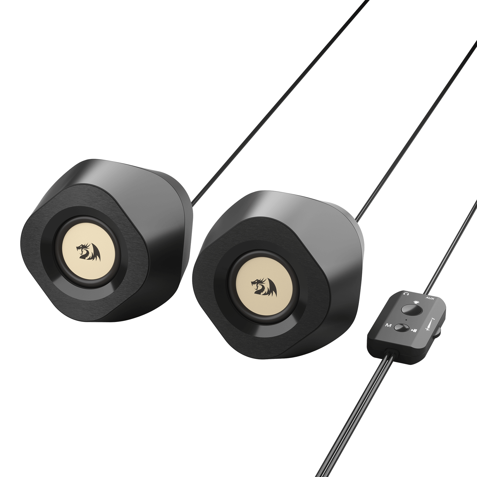 Redragon GS590 Wireless RGB Desktop Speakers. 2.0 PC Computer Stereo Speaker w/BT 5.0/AUX/USB Mode. Back Ambient RGB Backlight. Enhanced Bass and Easy-Access in-line Control Box. USB Powered