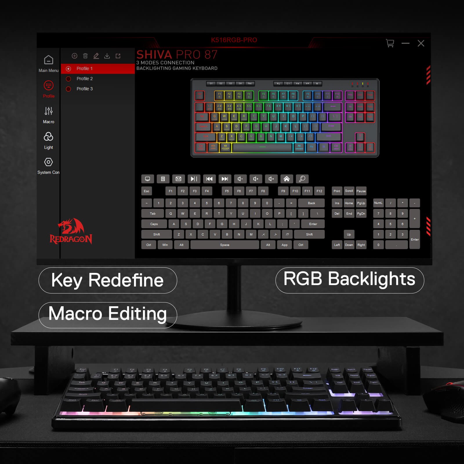 Redragon SHIVA K516 PRO 87 Keys TKL 3-Mode Mechanical Gaming Keyboard