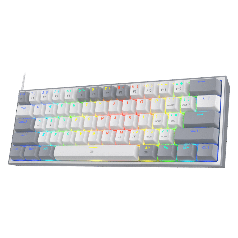 Redragon K617 FIZZ 60% Wired RGB Gaming Keyboard. 61 Keys Compact Mechanical Keyboard w/ White & Grey Mixed-Colored Keycaps. Linear Red Switch. Pro Driver Support