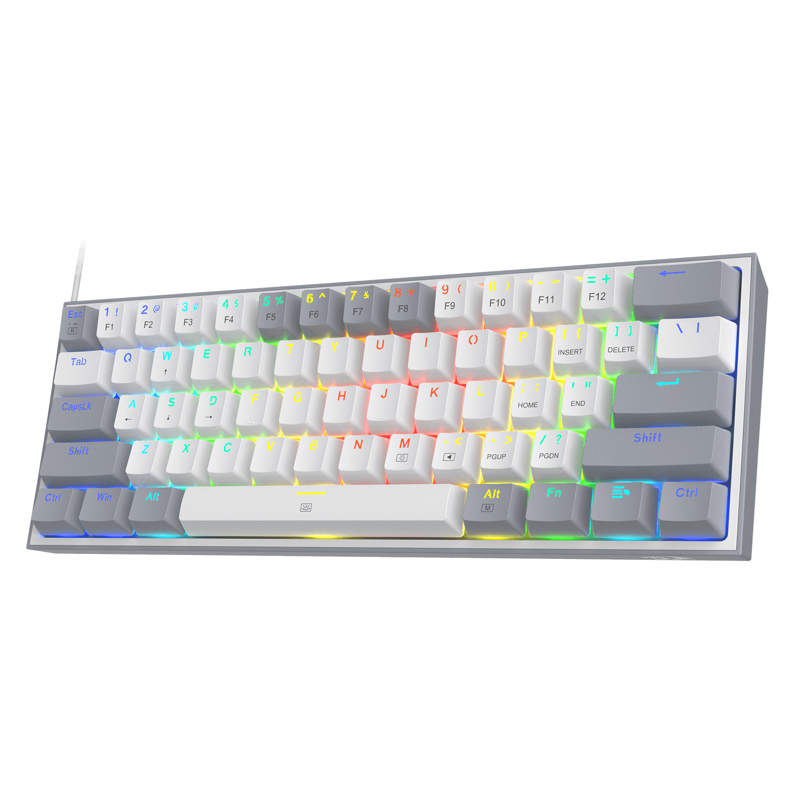 Redragon K617 FIZZ 60% Wired RGB Gaming Keyboard. 61 Keys Compact Mechanical Keyboard w/ White & Grey Mixed-Colored Keycaps. Linear Red Switch. Pro Driver Support