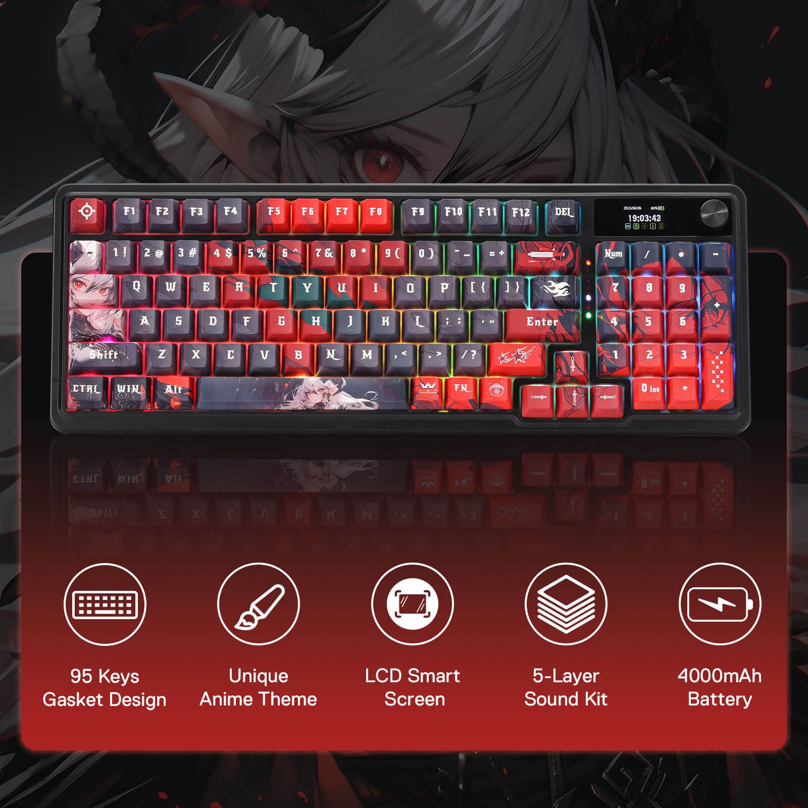 Redragon ARTEMIS K719 PRO Anime Keyboard w/Smart Display & Knob